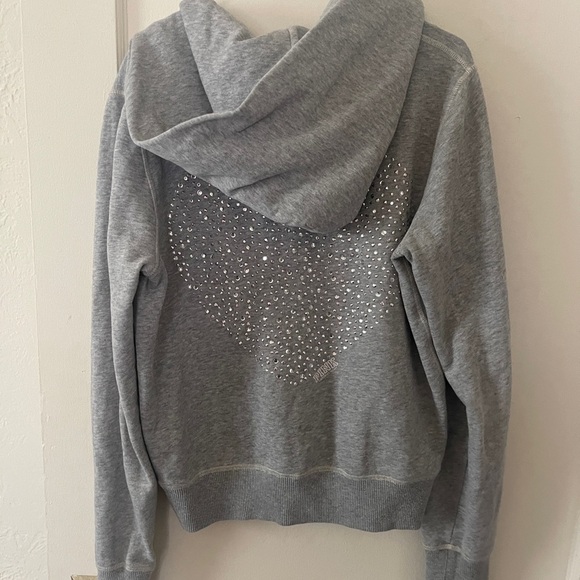 Vintage PINK Victoria’s Secret grey hoodie medium Sequin heart on the back Y2K - Picture 6 of 10
